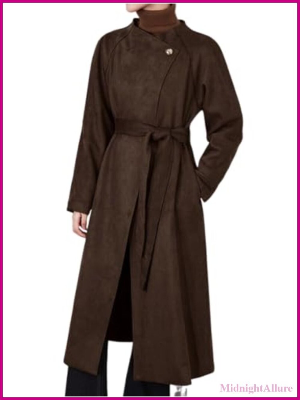 Faux Suede Long Trench Coat Open Front Belted Lapel Jacket